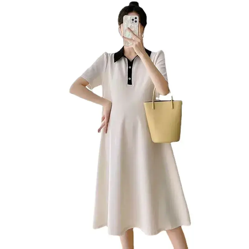 Pregnant Women Dress Short Sleeve Polo Skirt - Image 12