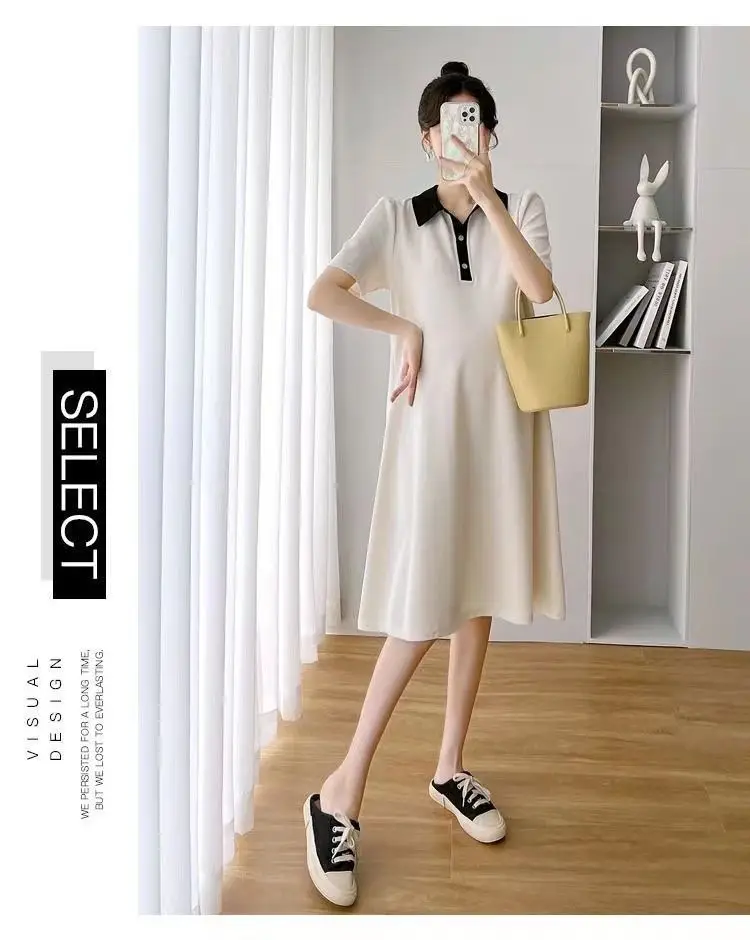 Pregnant Women Dress Short Sleeve Polo Skirt — feature 12