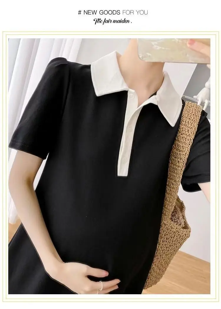 Pregnant Women Dress Short Sleeve Polo Skirt — feature 17