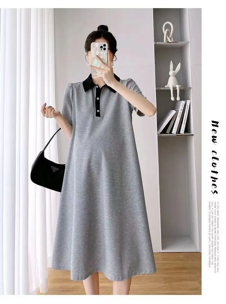 Pregnant Women Dress Short Sleeve Polo Skirt — feature 23