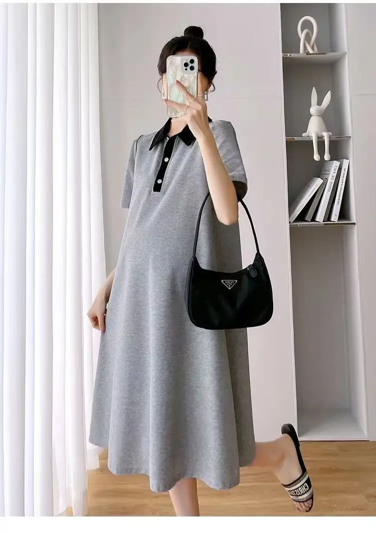 Pregnant Women Dress Short Sleeve Polo Skirt — feature 25