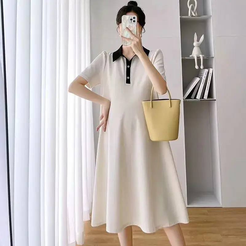Pregnant Women Dress Short Sleeve Polo Skirt — feature 4