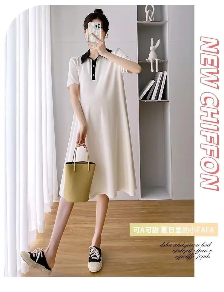 Pregnant Women Dress Short Sleeve Polo Skirt — feature 6