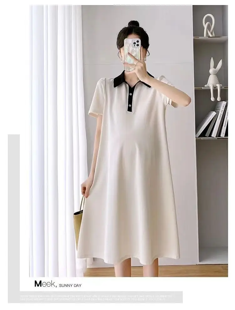Pregnant Women Dress Short Sleeve Polo Skirt — feature 9
