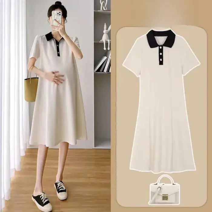Pregnant Women Dress Short Sleeve Polo Skirt - Image 2