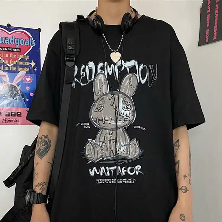 Men White Graphic T-Shirt Summer Hip Hop Style