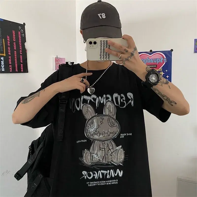 Men White Graphic T-Shirt Summer Hip Hop Style