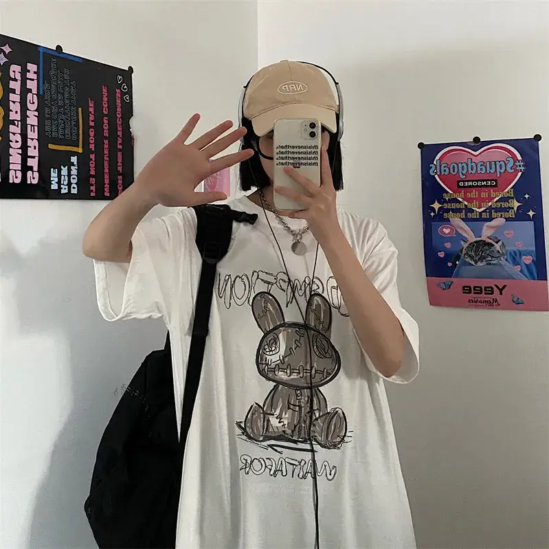 Men White Graphic T-Shirt Summer Hip Hop Style