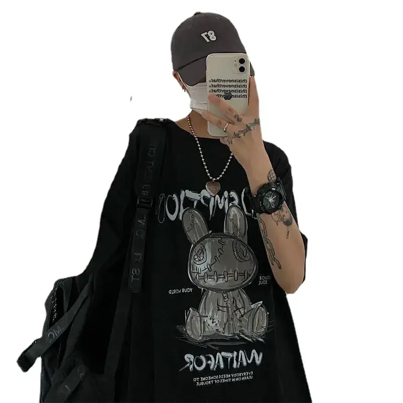 Men White Graphic T-Shirt Summer Hip Hop Style