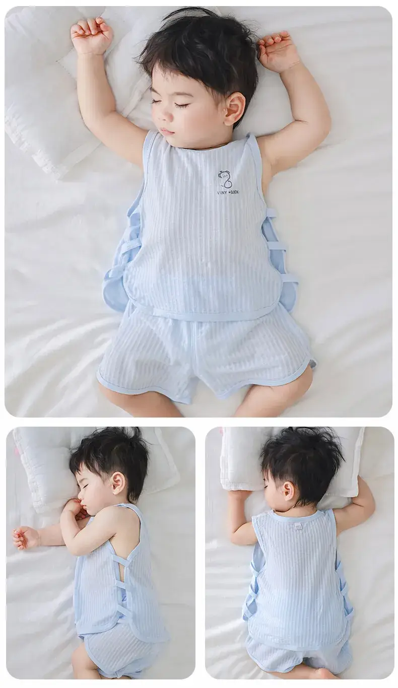 Baby Pipa Sleeveless Vest Shorts Set Light Green Cotton — feature 15
