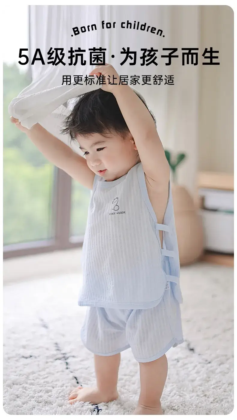 Baby Pipa Sleeveless Vest Shorts Set Light Green Cotton — feature 3