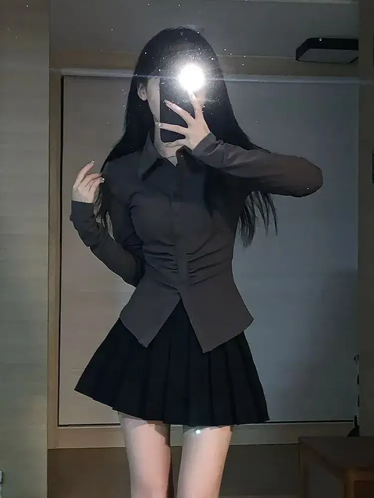 Women's Waist Tight Pleated Shirt with Long Sleeve — feature 8