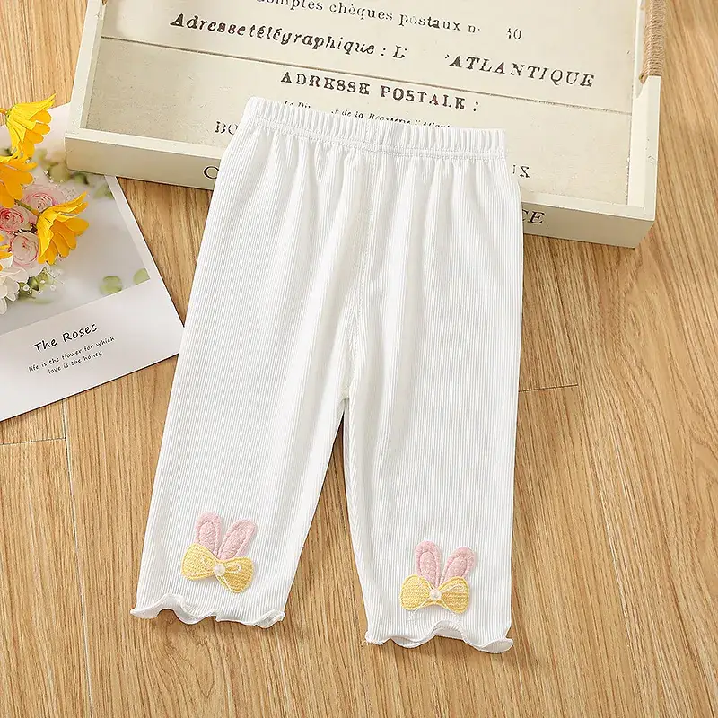 White Embroidered Baby Leggings for Girls Summer - Image 9