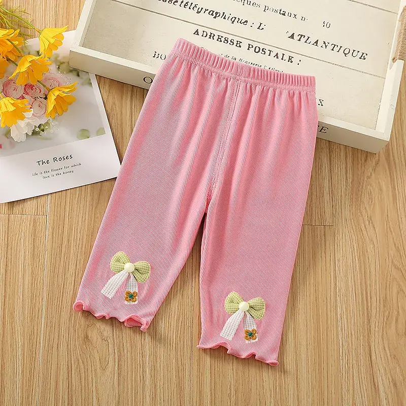 White Embroidered Baby Leggings for Girls Summer - Image 4