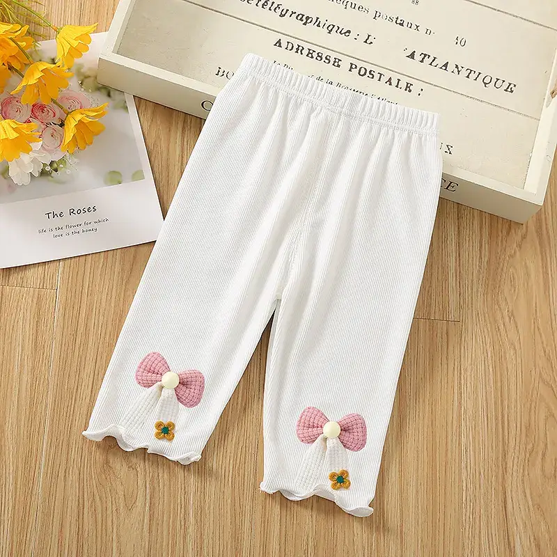White Embroidered Baby Leggings for Girls Summer - Image 6