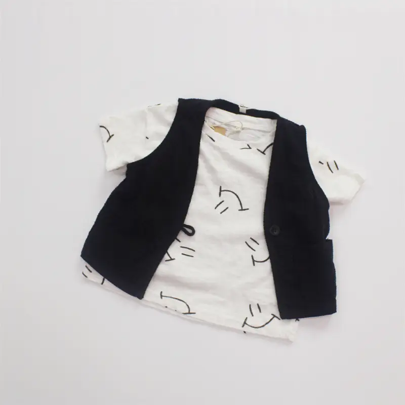 Kids Korean Short Sleeve T-Shirt Set with Plaid Pants