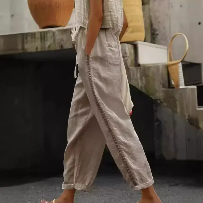 Women White Lace Cut Nine Point Pants 2025