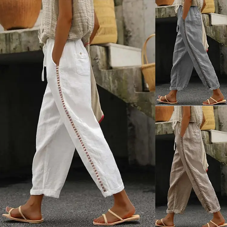 Women White Lace Cut Nine Point Pants 2025 — feature 6
