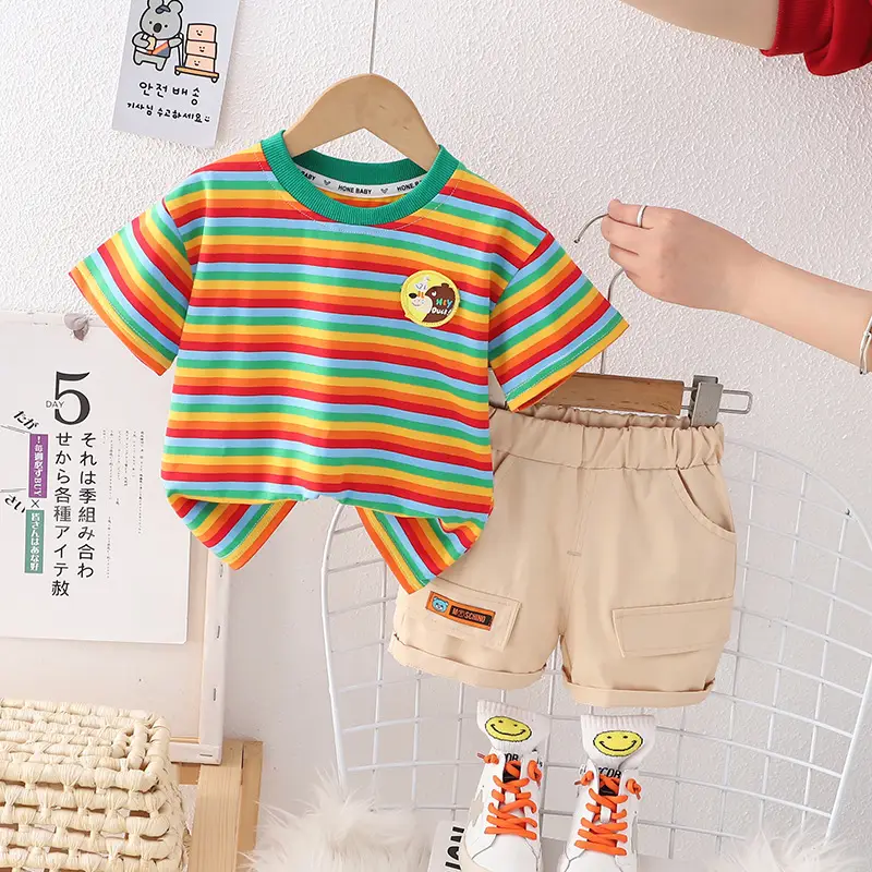 Men Women Striped Summer Suit Shorts Set