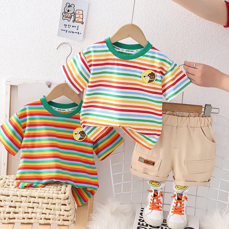 Men Women Striped Summer Suit Shorts Set — feature 1