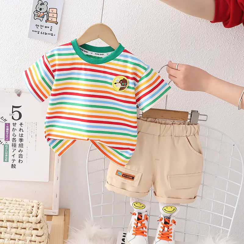 Men Women Striped Summer Suit Shorts Set — feature 2