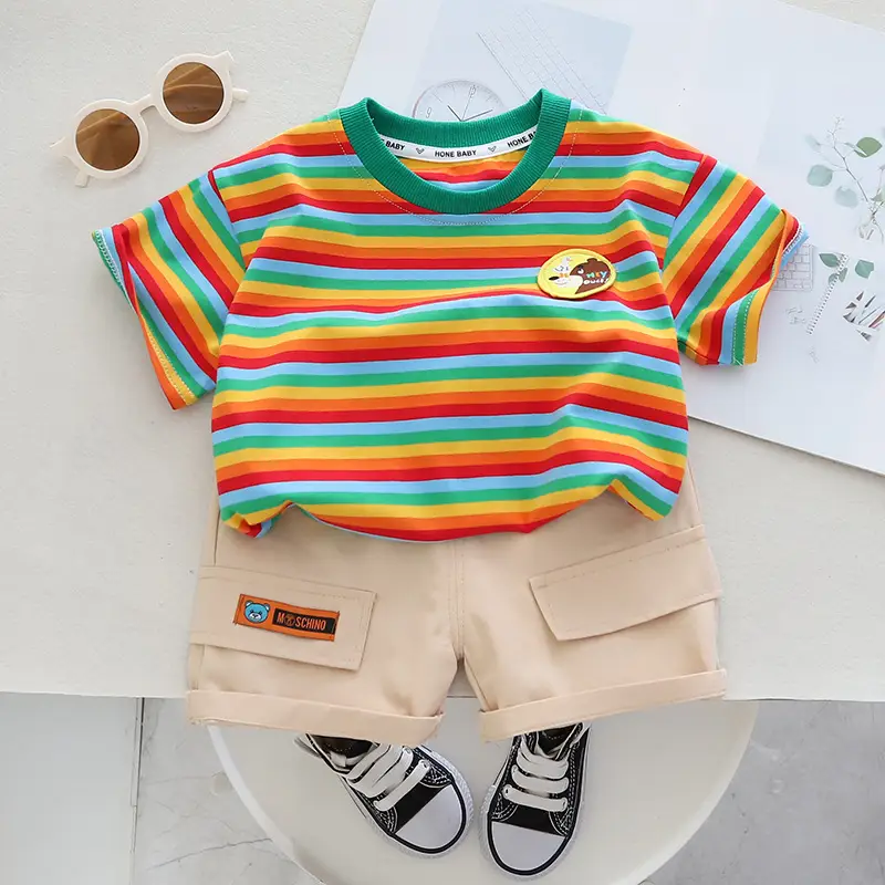 Men Women Striped Summer Suit Shorts Set