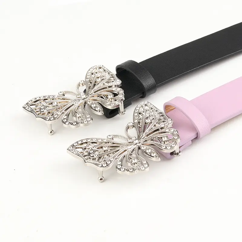 Women's Butterfly Rhinestone Belt White