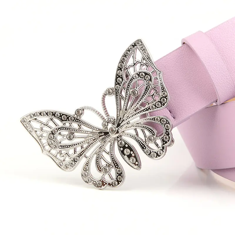 Women's Butterfly Rhinestone Belt White