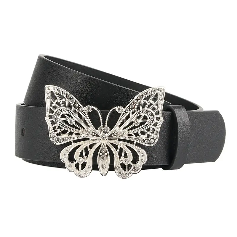 Women's Butterfly Rhinestone Belt White