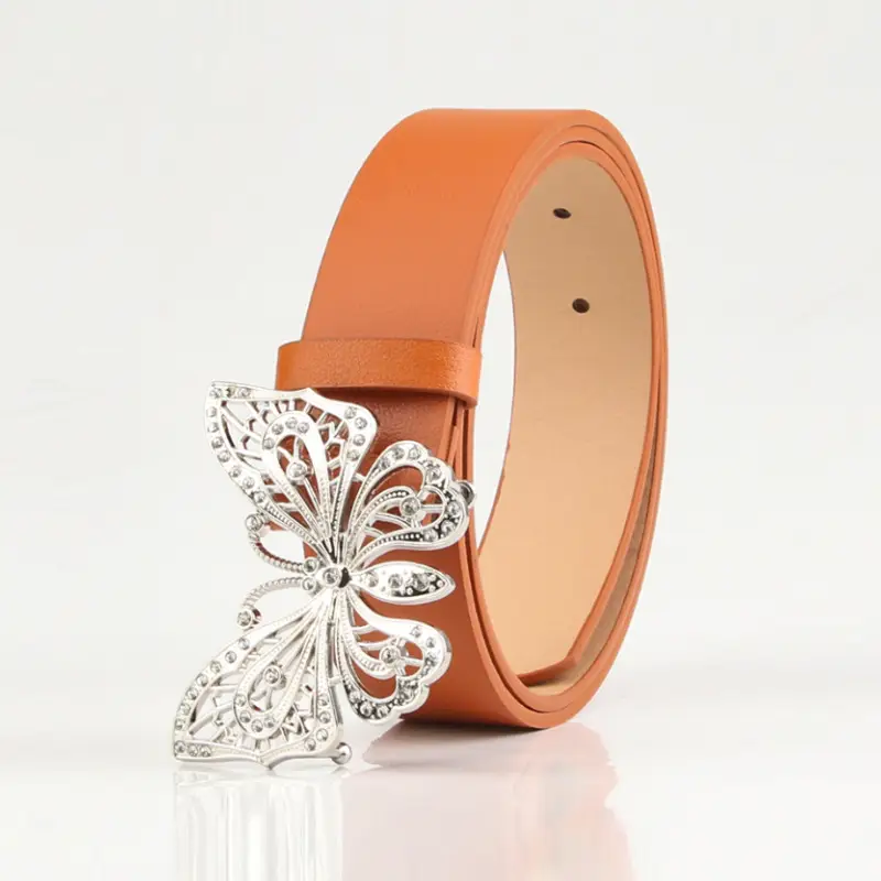 Women's Butterfly Rhinestone Belt White