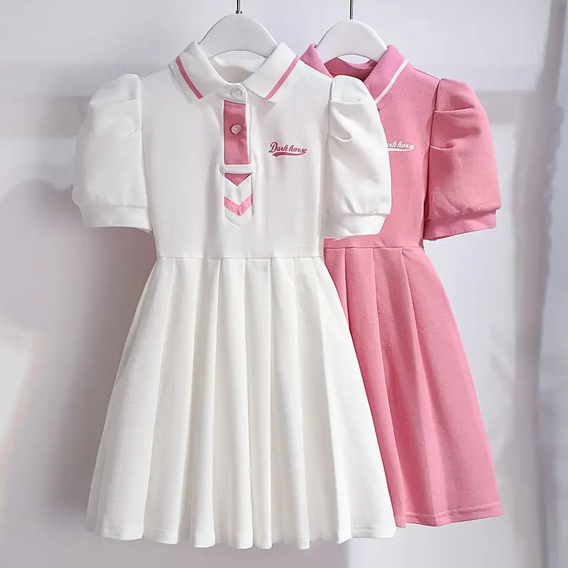 Children's New Short-sleeved dress Fashion Girls' Skirt Small Chanel Style Sweet Pleated Skirt Princess Skirt Children's Wear