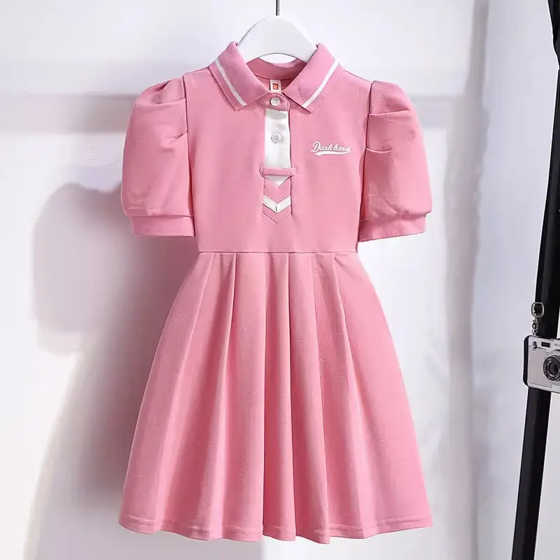 Children's New Short-sleeved dress Fashion Girls' Skirt Small Chanel Style Sweet Pleated Skirt Princess Skirt Children's Wear