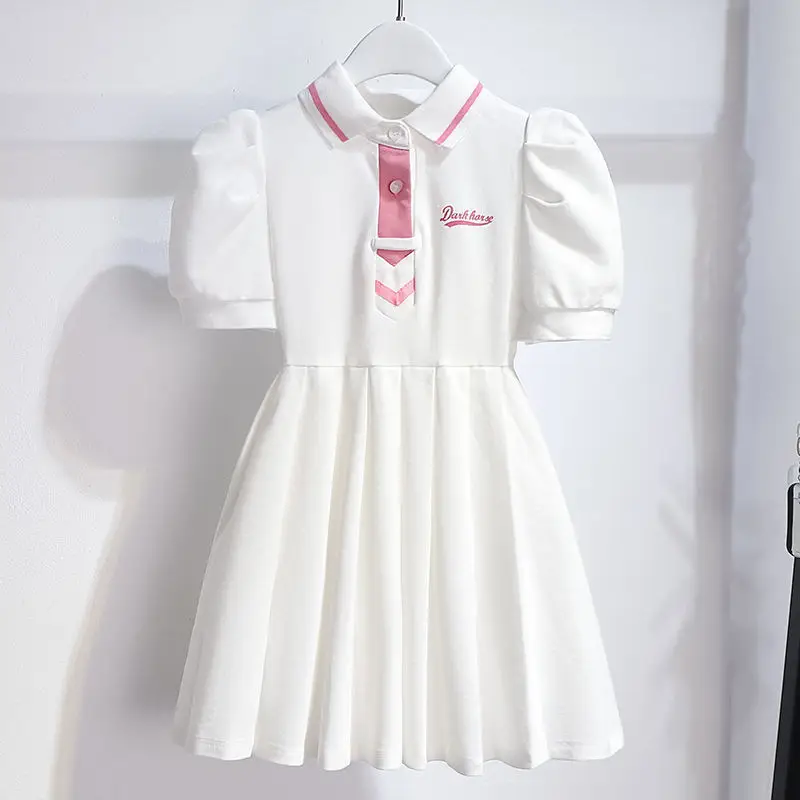 Children's New Short-sleeved dress Fashion Girls' Skirt Small Chanel Style Sweet Pleated Skirt Princess Skirt Children's Wear