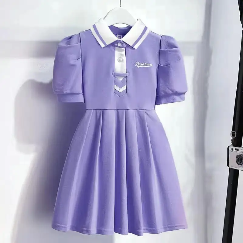 Children's New Short-sleeved dress Fashion Girls' Skirt Small Chanel Style Sweet Pleated Skirt Princess Skirt Children's Wear