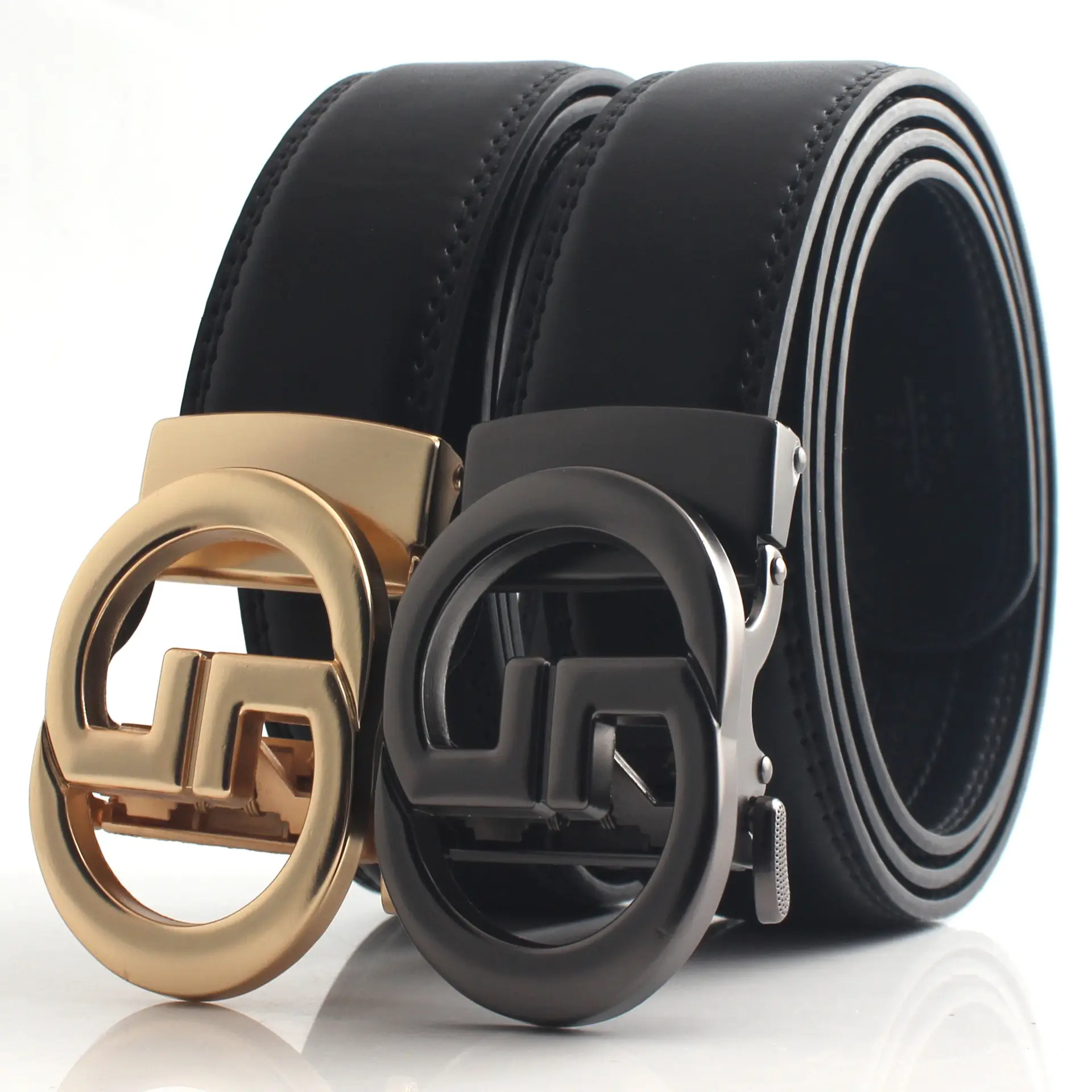 Men's Black Leather Automatic Buckle Belt β feature 1