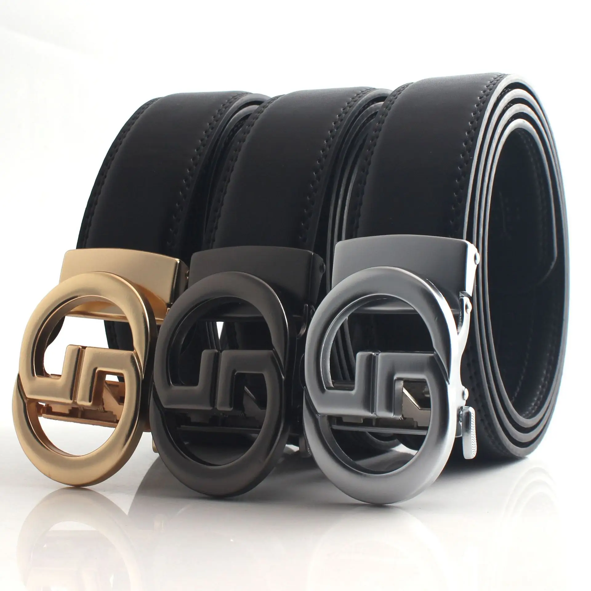 Men's Black Leather Automatic Buckle Belt β feature 2