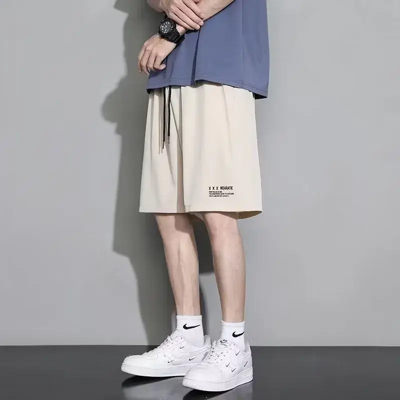 Men Black Ice Silk Basketball Shorts Summer Loose Casual