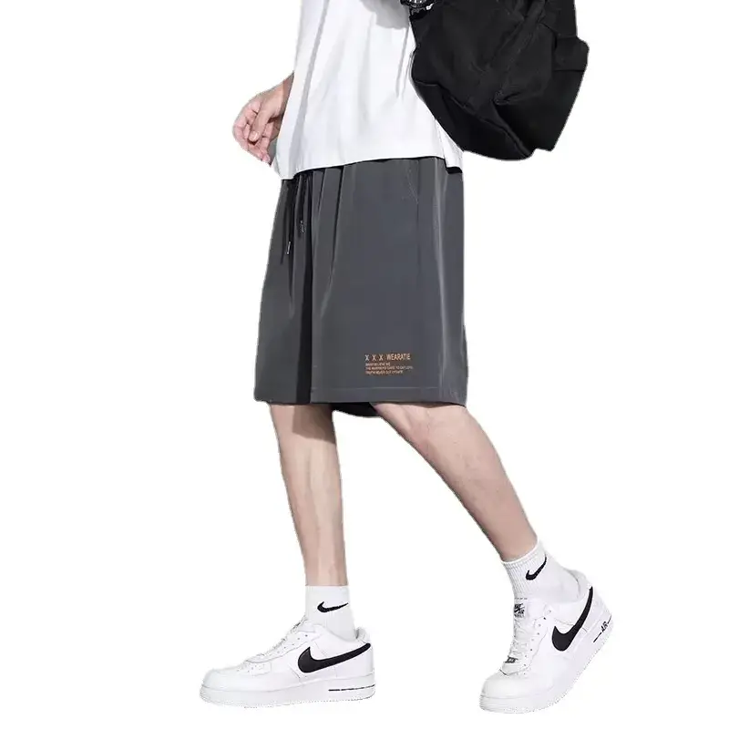 Men Black Ice Silk Basketball Shorts Summer Loose Casual