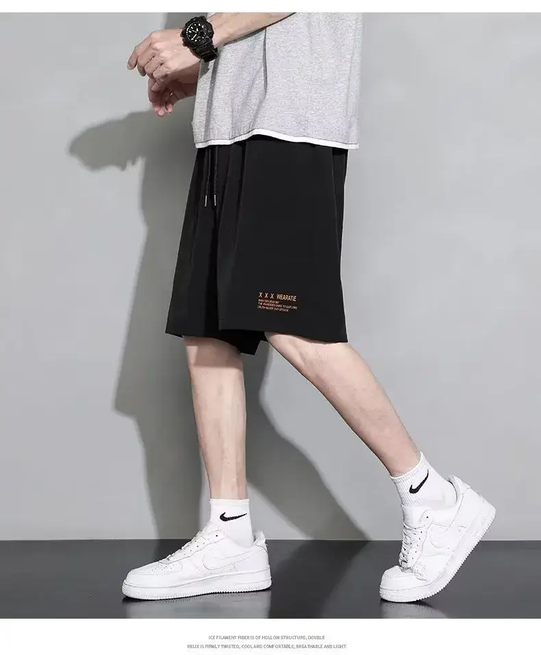 Men Black Ice Silk Basketball Shorts Summer Loose Casual — feature 12