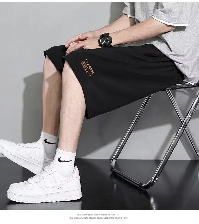 Men Black Ice Silk Basketball Shorts Summer Loose Casual — feature 13