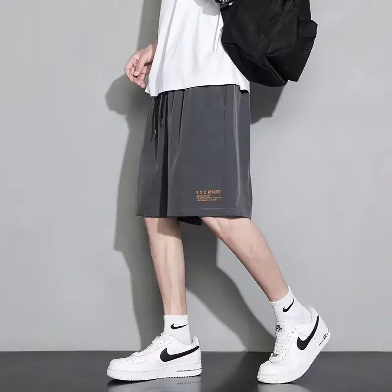 Men Black Ice Silk Basketball Shorts Summer Loose Casual