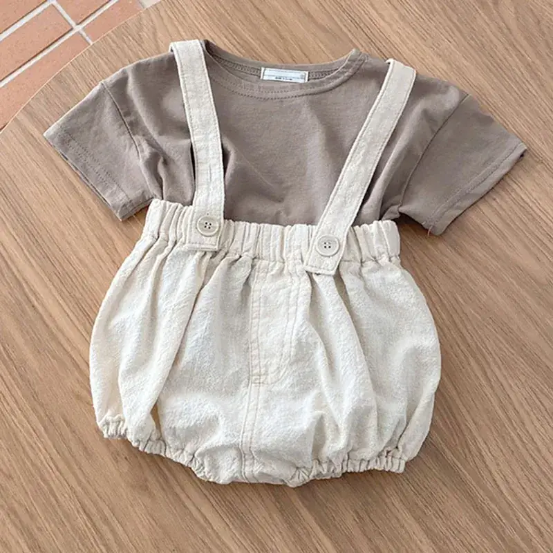 Baby Blue Denim Strap T-Shirt Suit with Slippers — feature 4