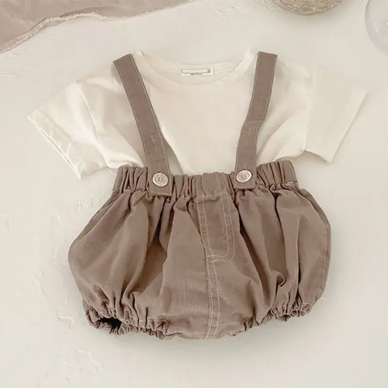 Baby Blue Denim Strap T-Shirt Suit with Slippers — feature 6