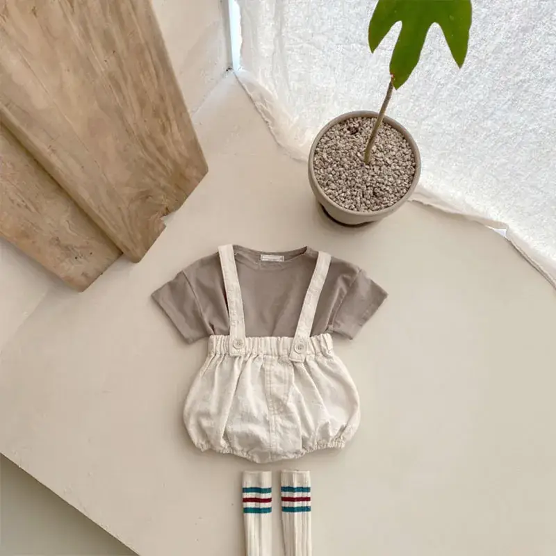 Baby Blue Denim Strap T-Shirt Suit with Slippers — feature 7