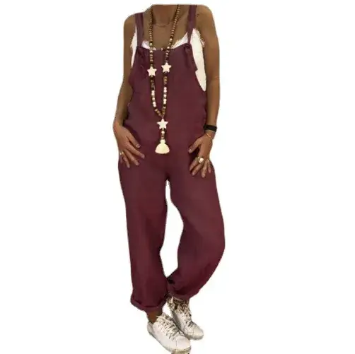 Maroon Loose Fit Suspender Jumpsuit Large Women - Image 10