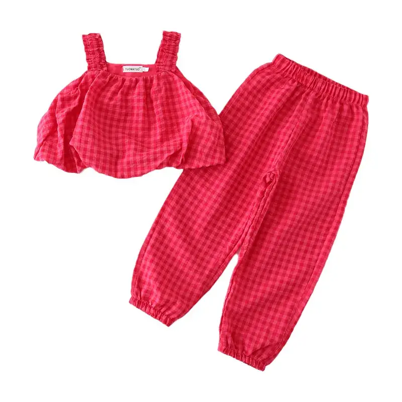 Pink Plaid Sleeveless Vest Suit for Parents & Kids - Image 6
