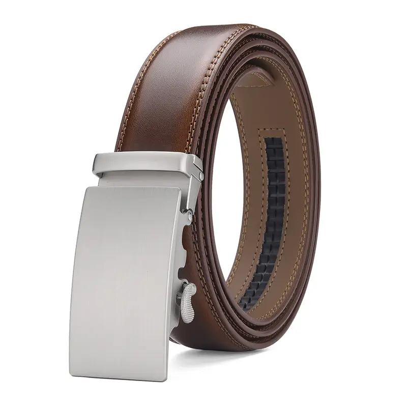 Men's Real Cowhide Belt Brown Silver Buckle - Image 5