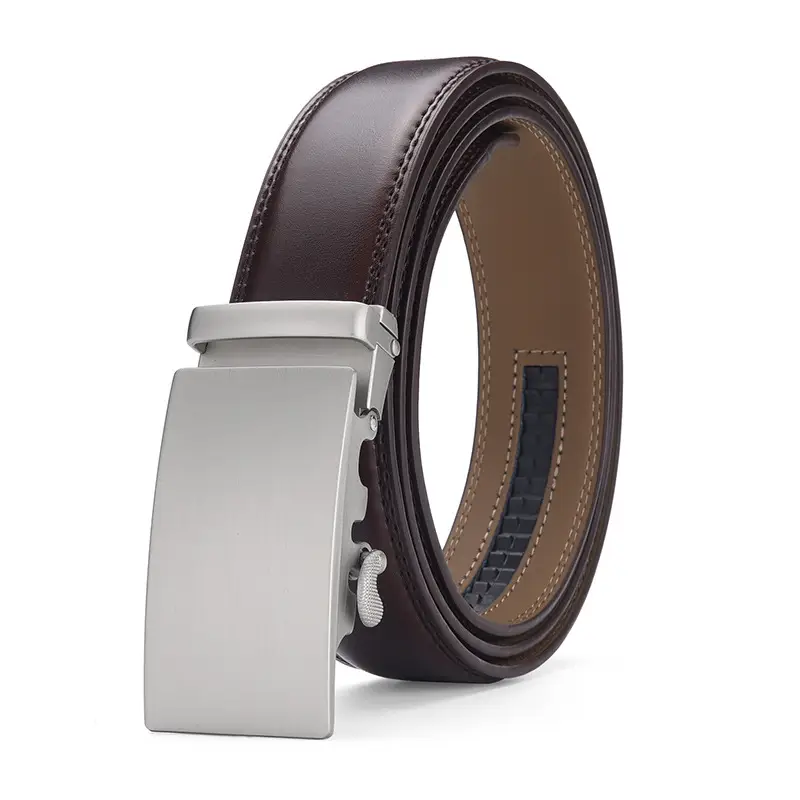 Men's Real Cowhide Belt Brown Silver Buckle - Image 6