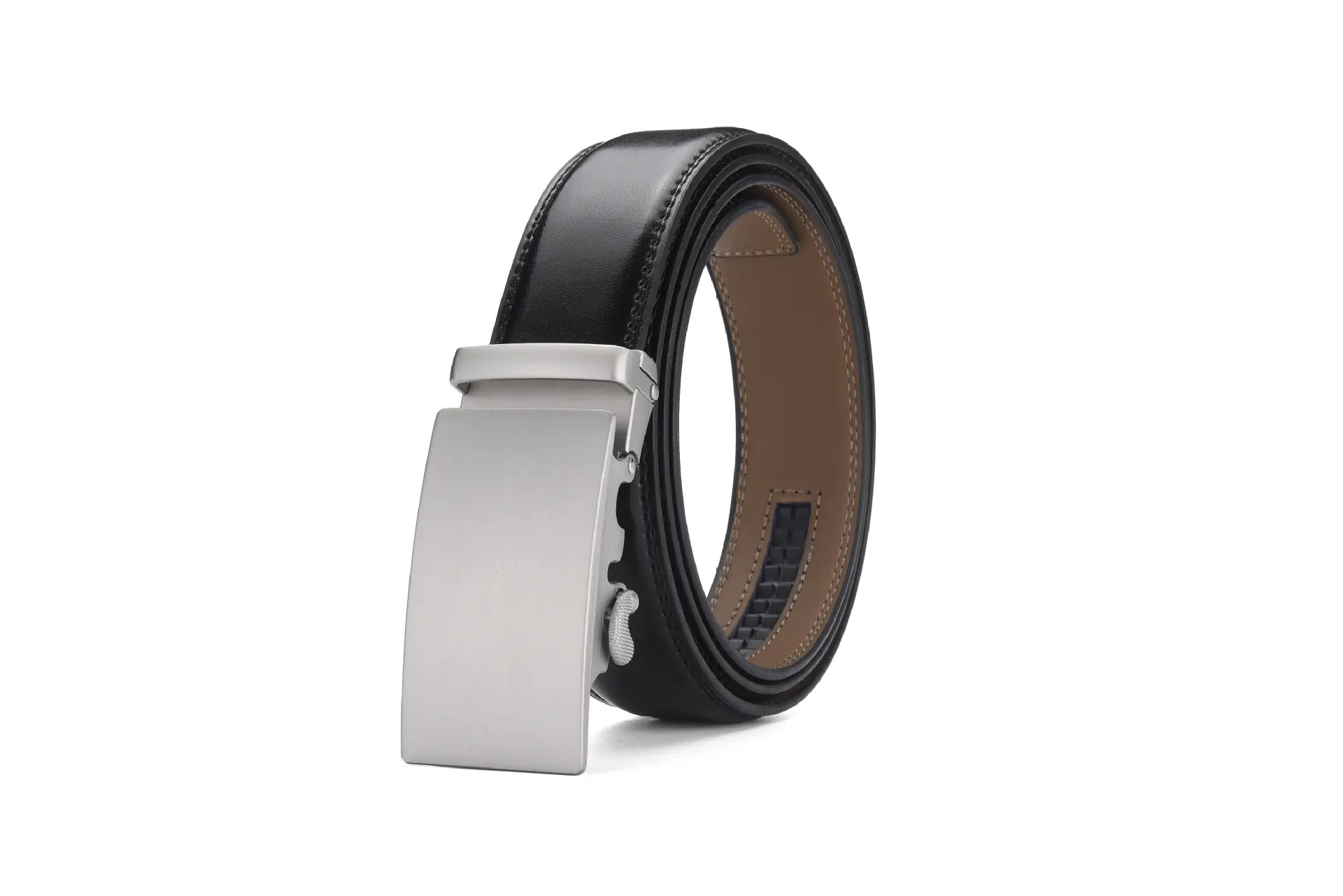Men's Real Cowhide Belt Brown Silver Buckle — feature 2
