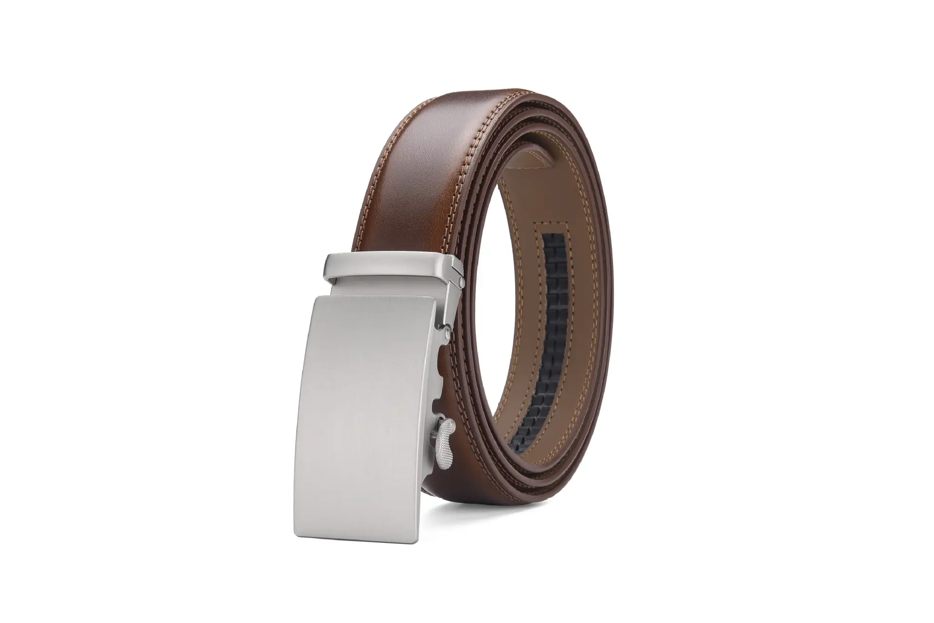 Men's Real Cowhide Belt Brown Silver Buckle — feature 3